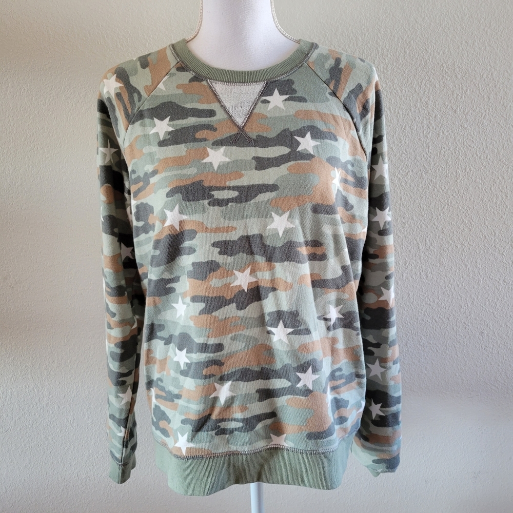Lucky Brand Camo and Stars Pull Over Crewneck Sweatshirt